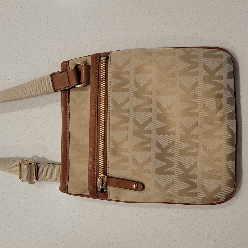 Michael Kors Brown & Tan Canvas Cross-Body Purse